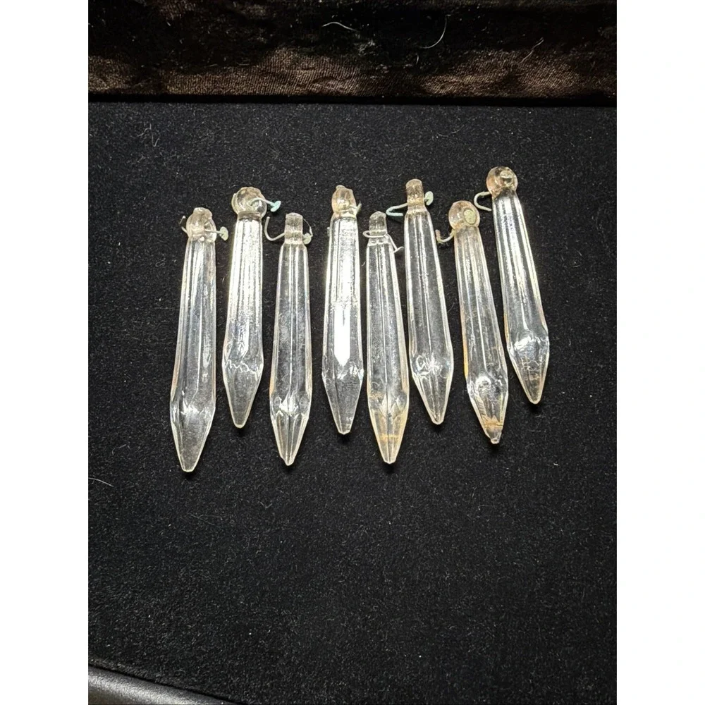 Lot of 8 Vintage Cut Crystal Prism Chandelier Lustre Lamp Parts Spear 3 1/4 IN